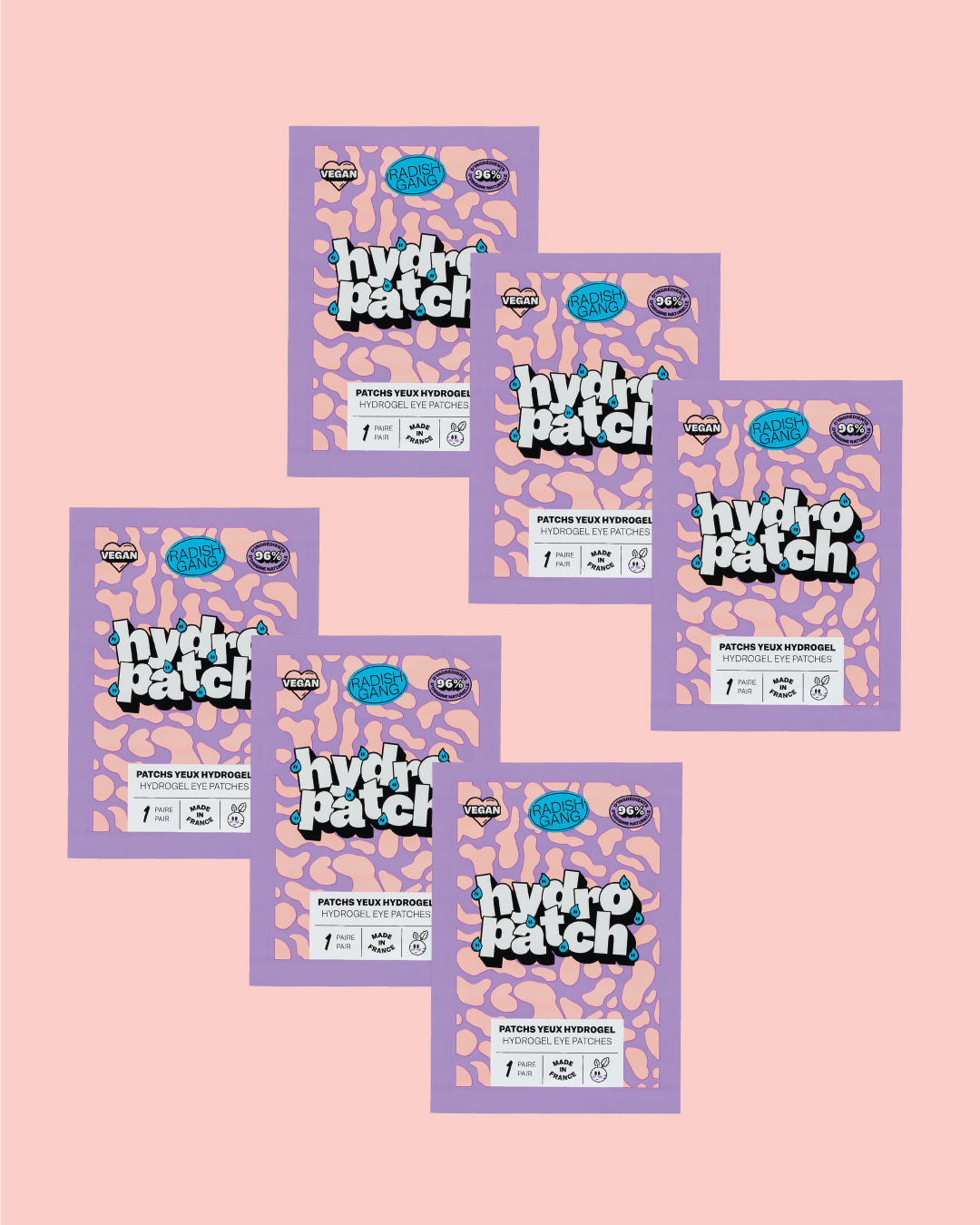 6 masques hydro patch sur fond coloré