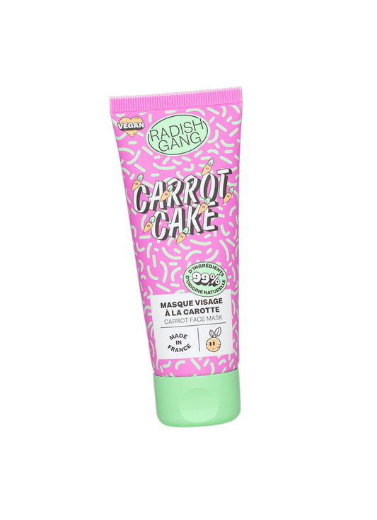 Packaging coloré du masque en tube carrot cake avec des motifs et des petites carottes