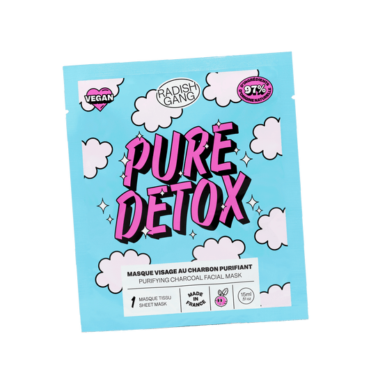 packaging du masque Pure Detox coloré avec des motifs nuages